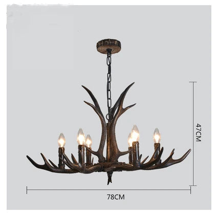 American Industrial Antler Chandelier with Vintage Black Lampshade - Perfect for Dining Rooms, Villas, and Living Spaces