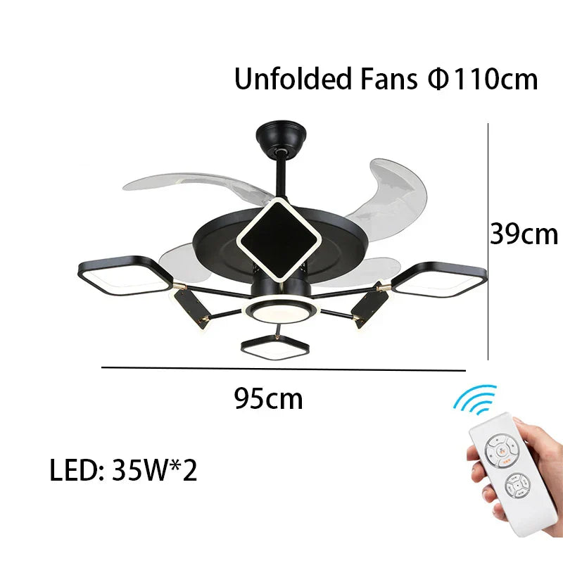 Nordic Ceiling Fans with LED Light - Remote Control Silent Retractable Blades Lamp for Home