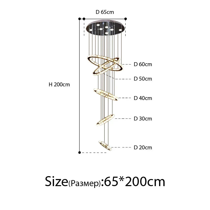 Modern Luxury Crystal Staircase Chandelier - Rings Design for Loft, Villa, and Lobby Indoor Lighting