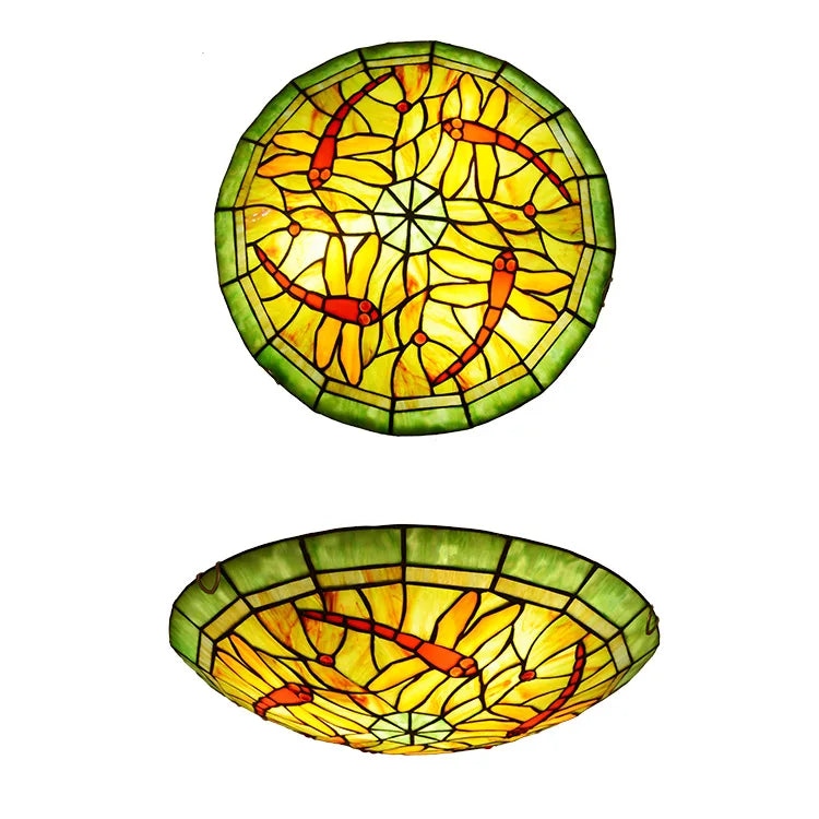 Tiffany Stained Glass Round Ultra-Thin Ceiling Lamp - Elegance for Balconies, Corridors, Bedrooms, and Children's Rooms