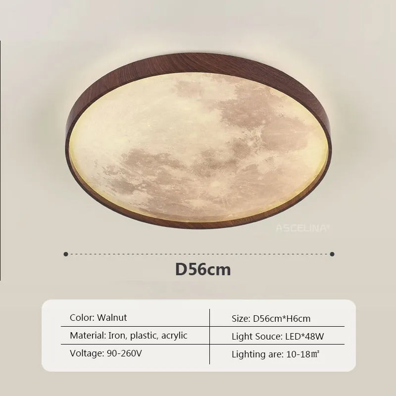 Nordic LED Ceiling Lamp - Wooden Moon Design - Ideal for Aisle, Balcony, Bedroom, Dining Room - Stylish Home Indoor Lighting Fixture