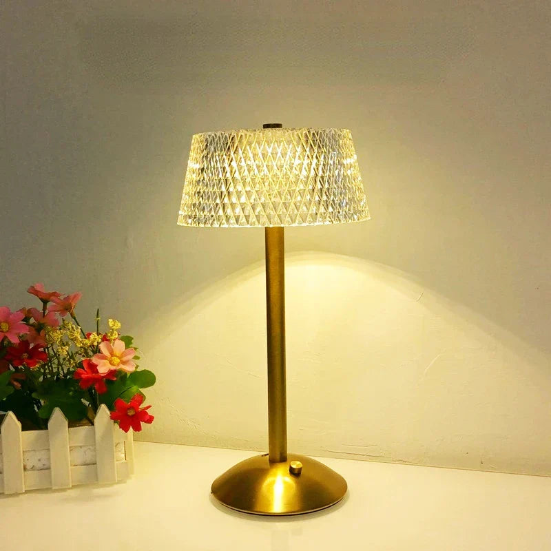 Crystal Diamond Table Lamp - Retro LED Bar Desk Lamp with USB Rechargeable Eye Protection Night Light
