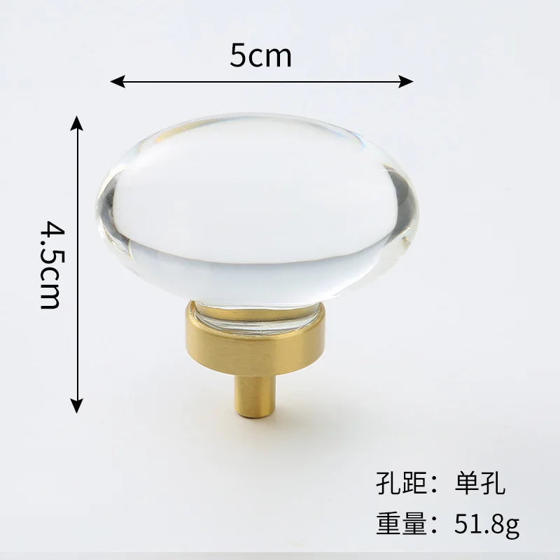 Brass Crystal Cupboard Cabinet Handle Kitchen Drawer Knobs Light Luxury Furniture Hardware Transparent Handle Home Decoration