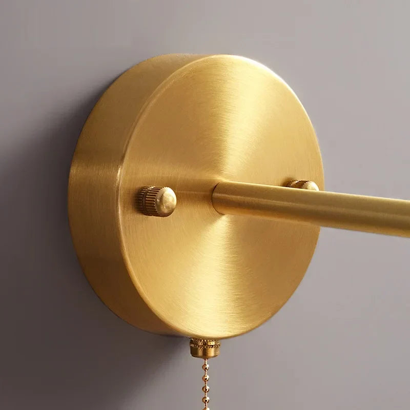 Rotary Brass Ceramic Wall Lamp with Pull Switch - Customizable LED Sconce for Bedroom and Interior Lighting
