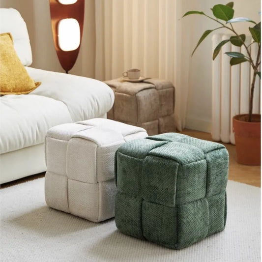 MOMO Chenille Mesh Red Woven Bench Short Stool Shoe Changing Stool Living Room Sofa Stool Household Small Stools