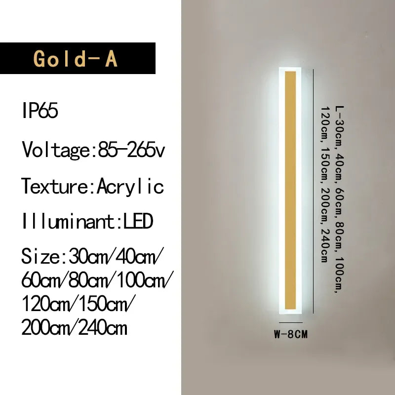 Elegant Golden LED Long Wall Light - Modern Outdoor Lighting for Country Villas, Courtyards, and Balconies