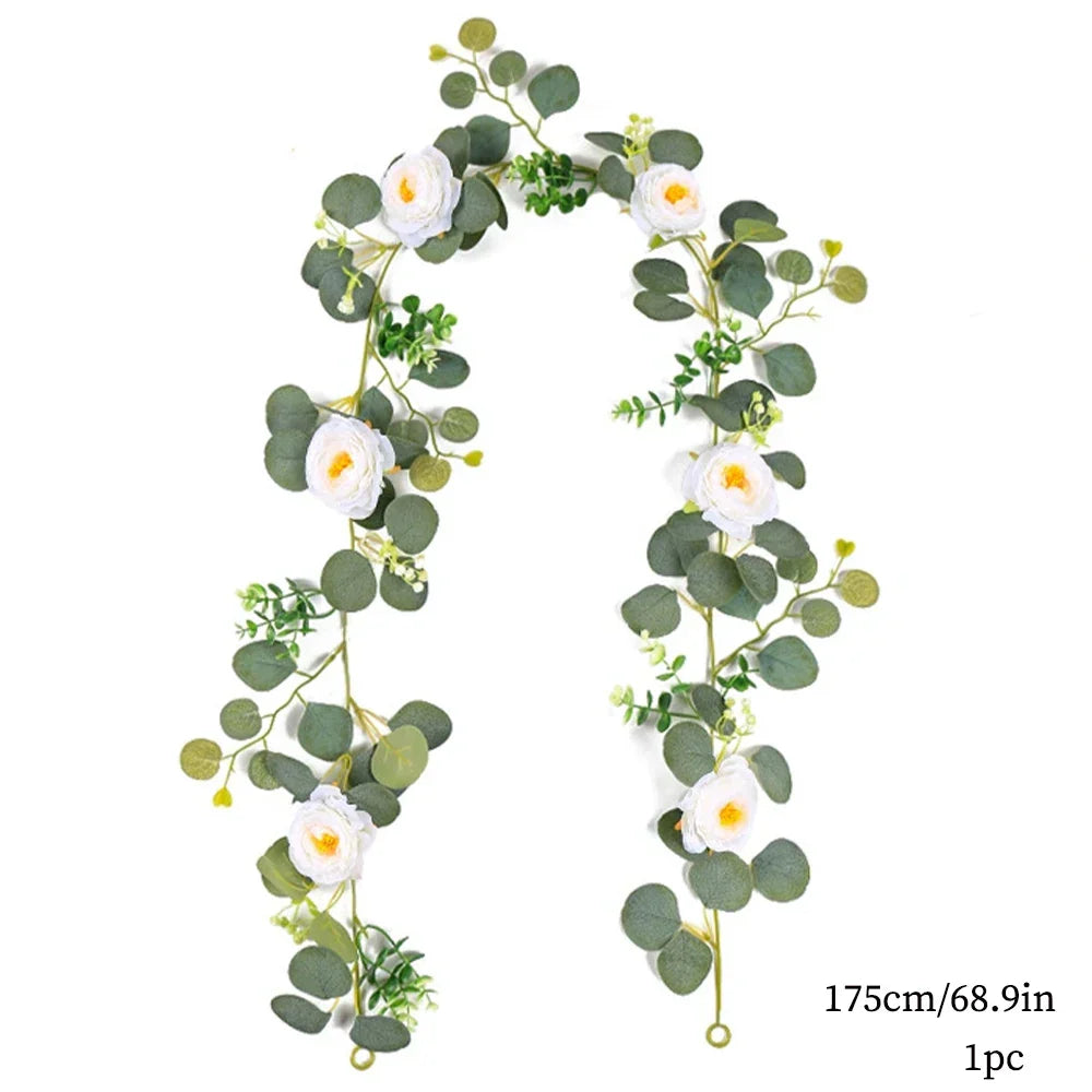 Dlight Decor 180cm Eucalyptus Vine with White Rose Garland