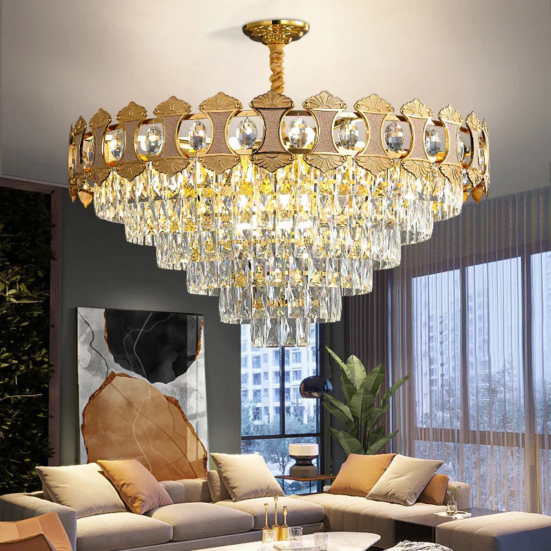 Elegant Golden Crystal Chandelier - Perfect for Master Bedrooms, Living Rooms, and Dining Rooms, Creating an Atmosphere of Simplicity and Light Luxury