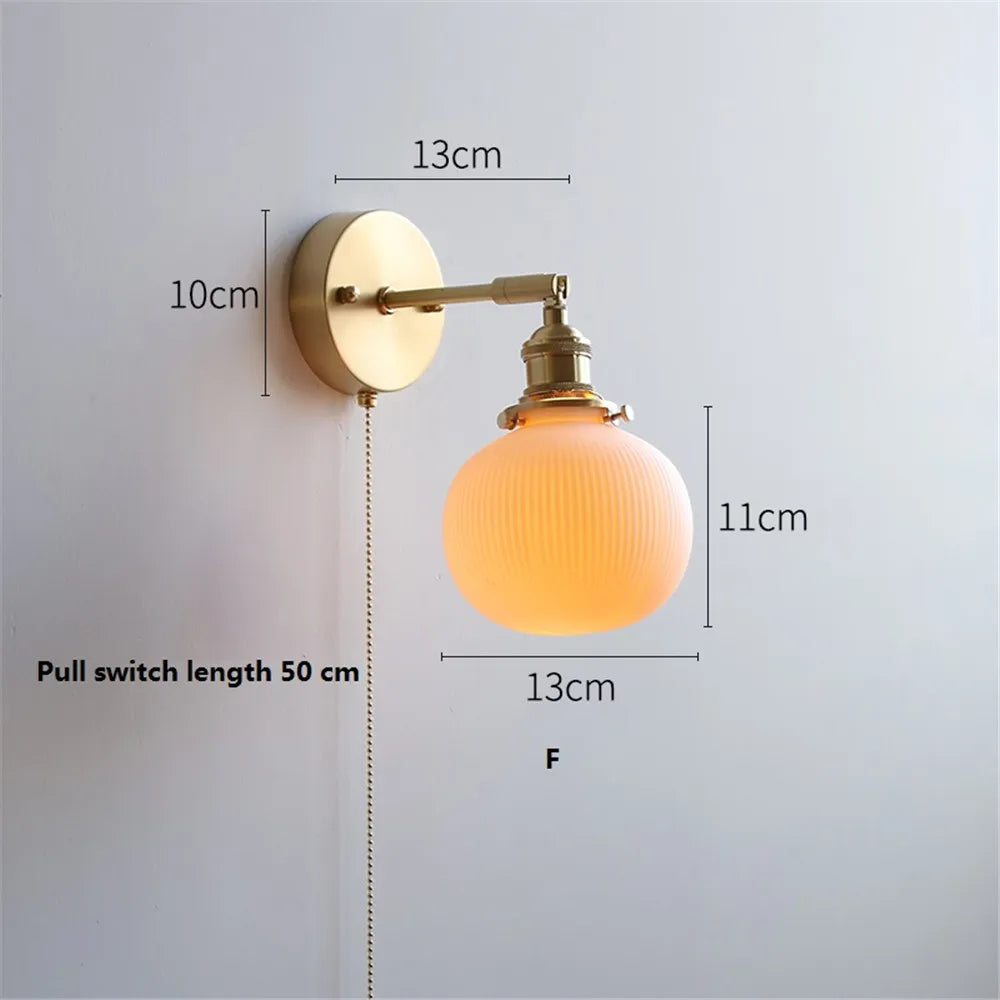 Nordic Home Decoration Bedside Ceramic Wall Light - LED Fixture with Pull Switch for Living Room and Bedroom, Adjustable Sconce Lamp