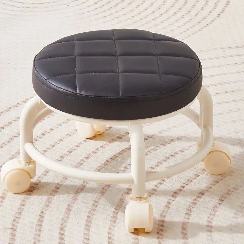 Synthetic Leather Round Stool with Universal Wheels