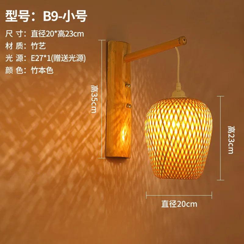 Handmade Bamboo Wood Lustre Wall Sconce Lamp - Rustic Elegance for Home Living and Bedroom Decor