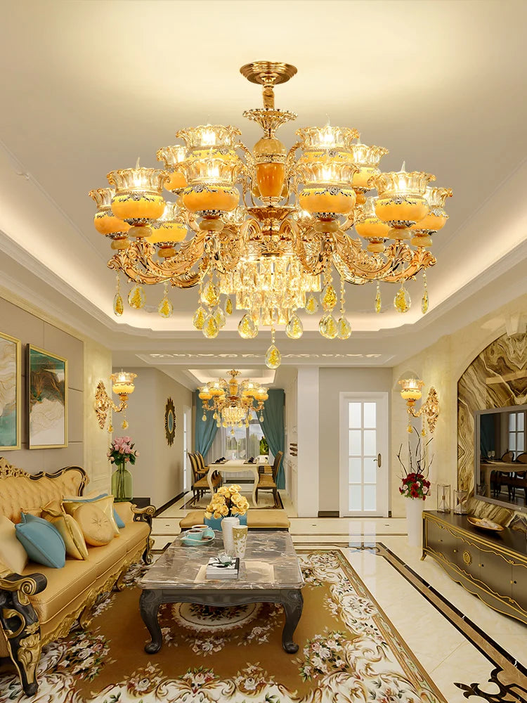 Elegant European Style Crystal Chandelier - A Luxurious Jade-Inspired Main Lamp for Living Rooms, Bedrooms, and Hallways