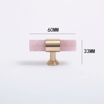 Natural Marble and Crystal T-Bar Cabinet Handles – Modern Brass Knobs for Kitchen, Dresser, and Furniture Pulls