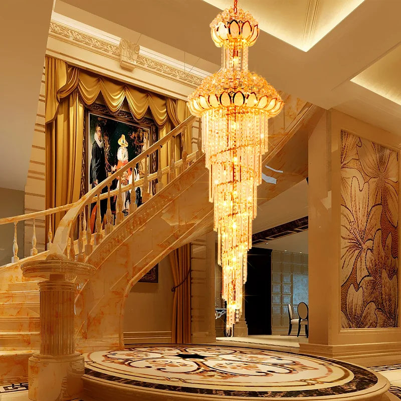 European-Style Crystal Duplex Floor Chandelier - Atmospheric Elegance for Living Rooms, Revolving Staircases, and Villa Exteriors