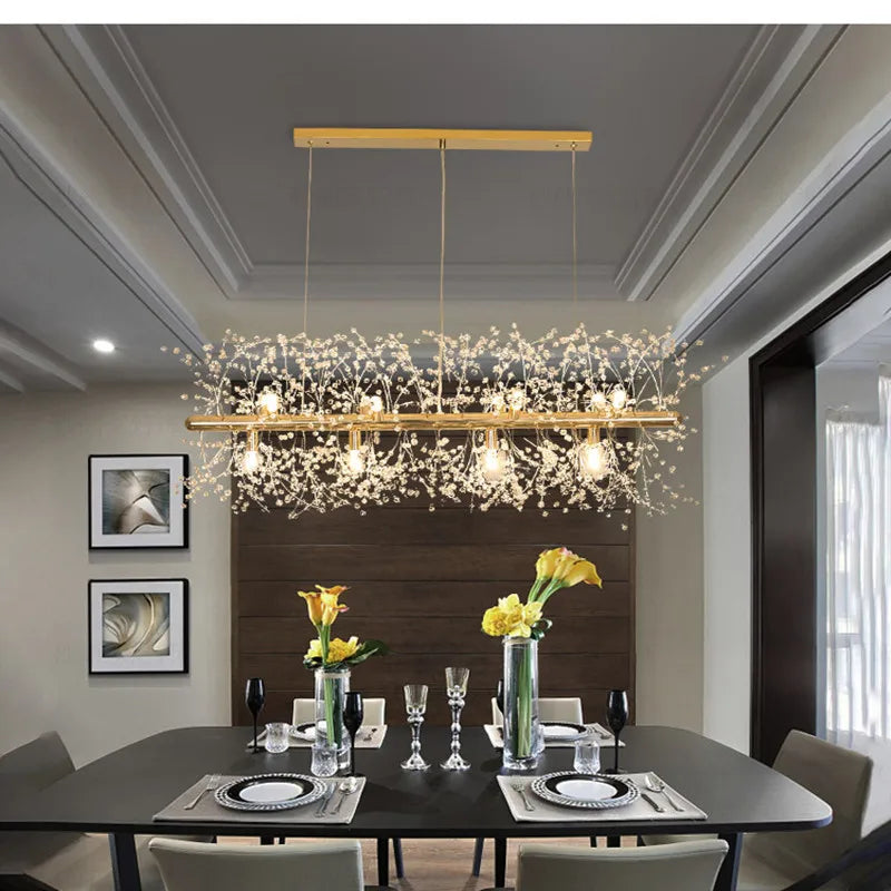 Elegant Crystal LED Chandelier - Nordic Gold and Silver Dandelion Design - Perfect for Living Rooms and Restaurant Decor