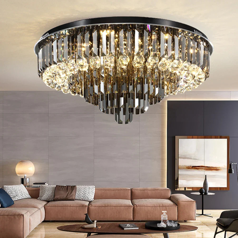 Modern LED Crystal Ceiling Chandelier - Creative Home Decor Lamp in Round Luxury Design (Black, Gold, Silver)