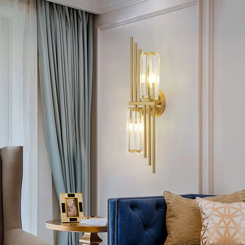 Lucy - Modern Gold Crystal Wall Lamp Bedroom Bedside Living Room TV Wall Hallway Staircase Luxury Art Design Minimalist LED Wall Lamp