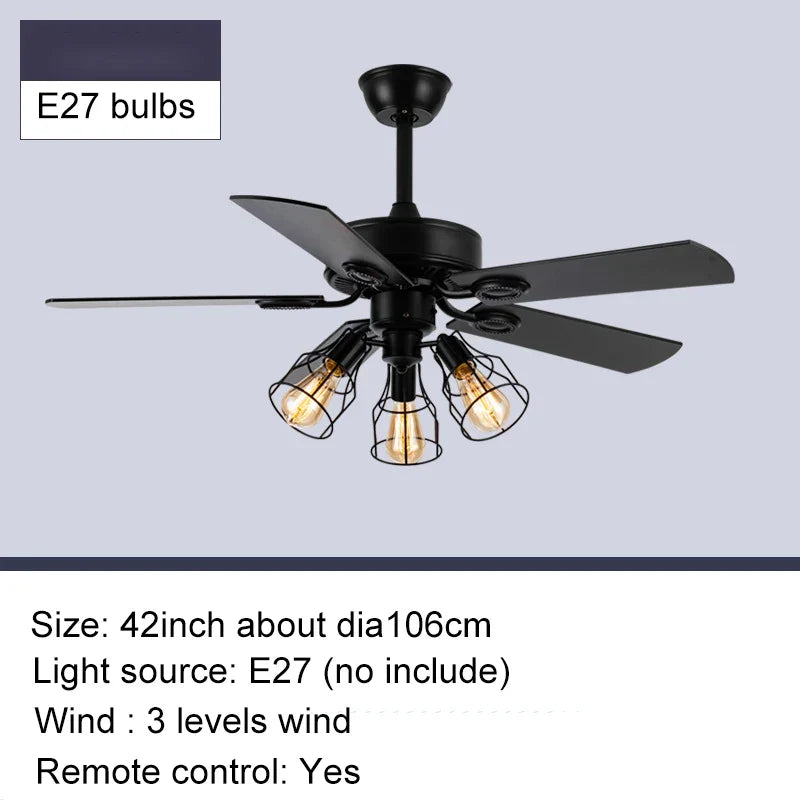 Black Ceiling Fans with Lights Remote Industrial Vintage Black Postmodern Fan lamp for Kitchen Island Dining Room Foyer Bar