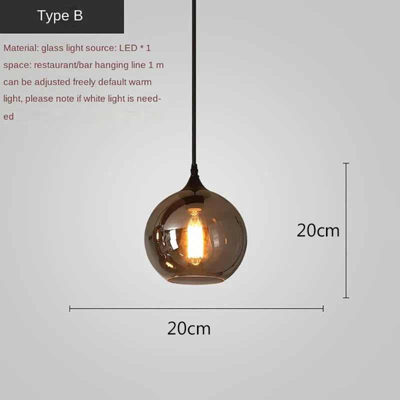 Smoky Grey LED Pendant Lights - Nordic Glass Chandelier for Dining, Living Room, Kitchen, and Bar