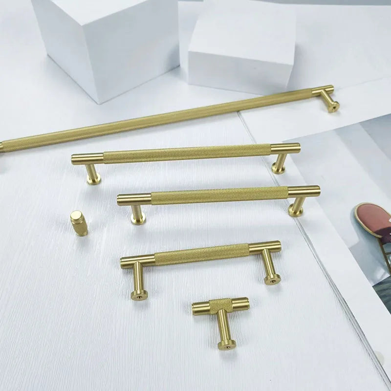 Knurled Brass Wardrobe Handles – Modern Kitchen Cabinet and Drawer Pull Bar Handles