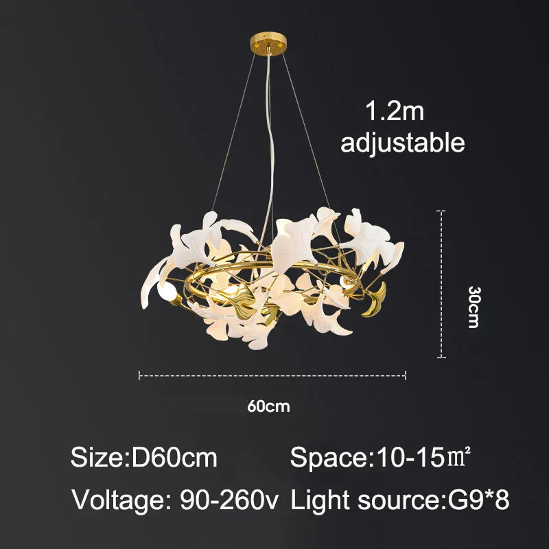Elegant Nordic Apricot Leaf Chandelier - Wrought Iron Petals Indoor LED Lighting for Living, Dining, and Bedroom Spaces