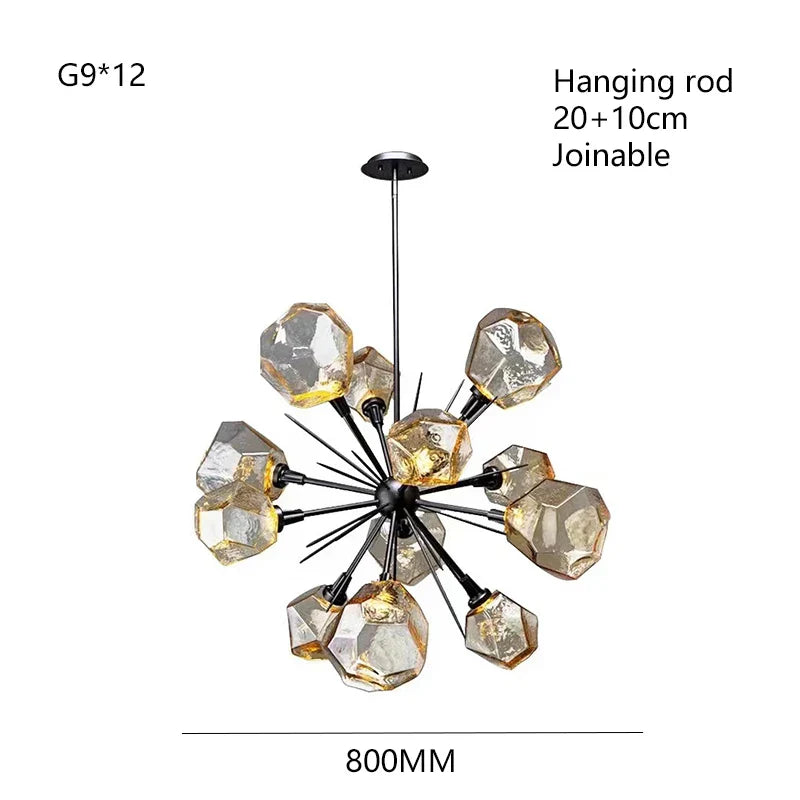 Modern LED Chandelier Lighting - Nordic Rock Glass Elegance for Living Rooms and More