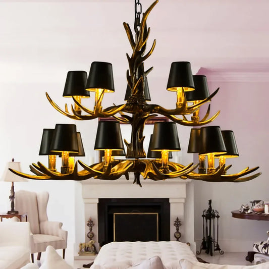 Retro Style Antler Resin Chandelier - Sweeping Gold Spray Paint Finish for Living and Dining Room Home Decor Lighting