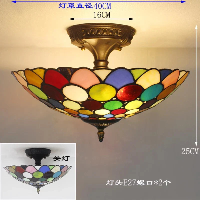 Vintage Tiffany Stained Glass Ceiling Lights - Mediterranean Baroque Hanging Lamp for Living Room, Kitchen, and Bedroom