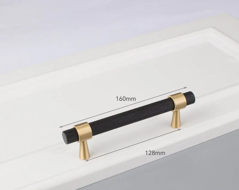Solid Brass Knurled Cabinet Handles – Gold and Black Wardrobe Knobs and Drawer Pulls