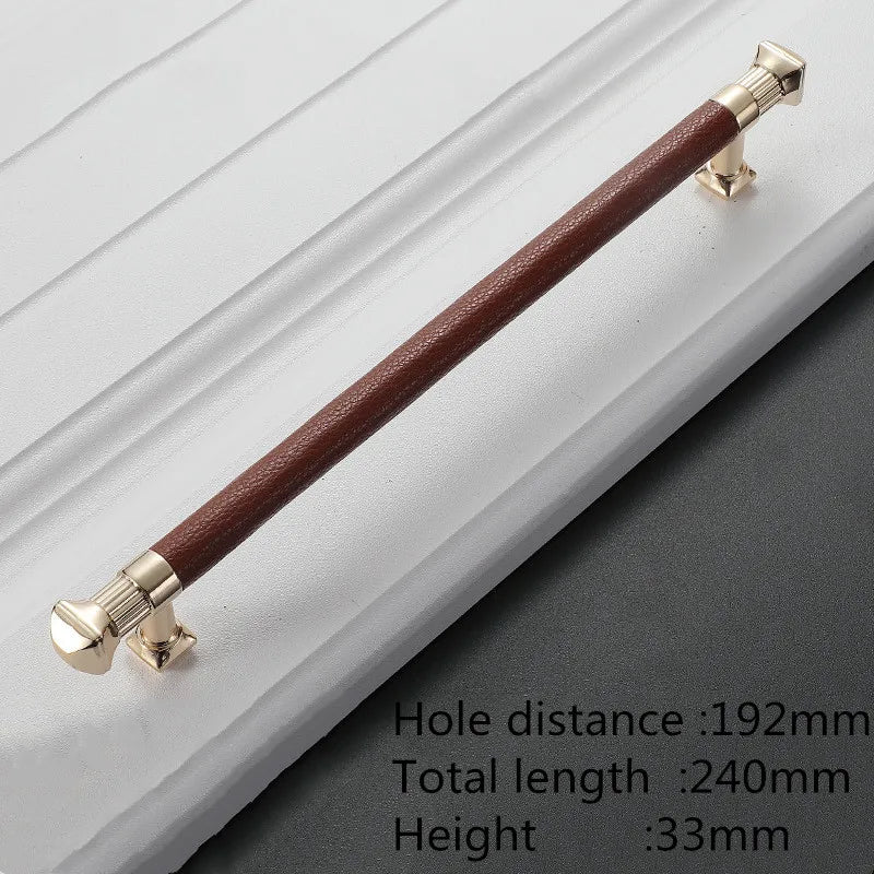 Modern Leather and Zinc Alloy Cabinet Handle – Elegant Drawer Pulls for Kitchen, Wardrobe, and Furniture (96mm)