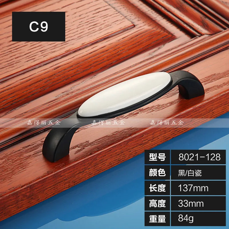 European Ceramic Cabinet Handles – Black and White Wardrobe Drawer Pulls for Kitchen and Furniture