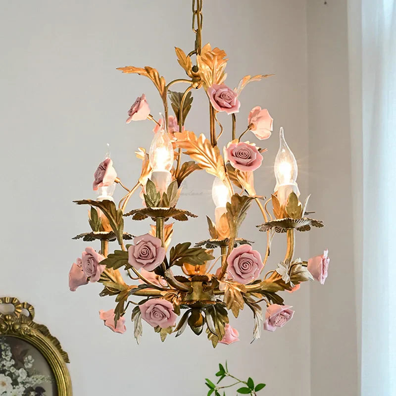 Elegant Nordic Rose Copper Chandelier - LED Illumination for Luxury Living