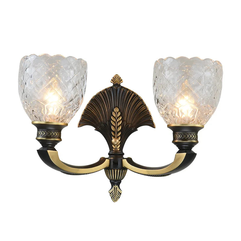 Oliver - American Retro Classic All Copper Glass Wall Lamp Light Luxury Creative Study Bedroom Living Room Wall Lamp