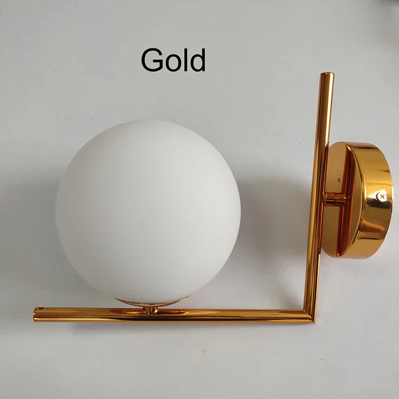 Modern Gold Wall Lamp - Stylish Wall Sconce with Bean Glass Ball Design - LED Round Ball Wall Light for Foyer, Bedroom, Bedside, Corridor, Loft