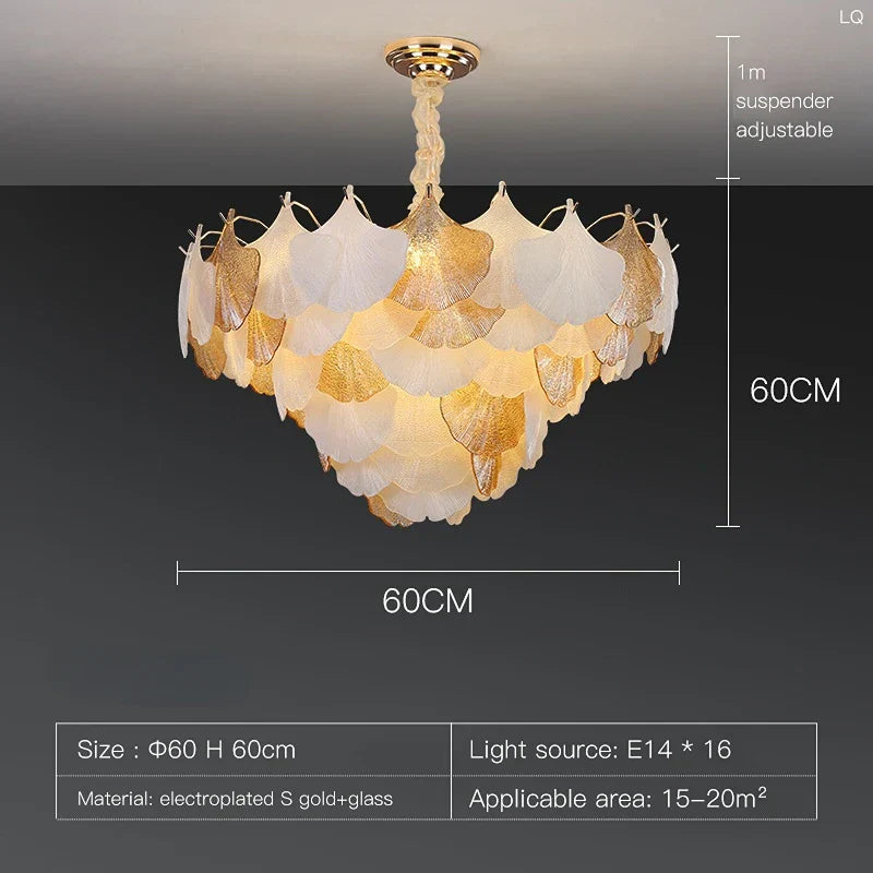 Modern LED Ginkgo Leaves Ceiling Chandelier - Elegant French Glass Lustre Decor Light