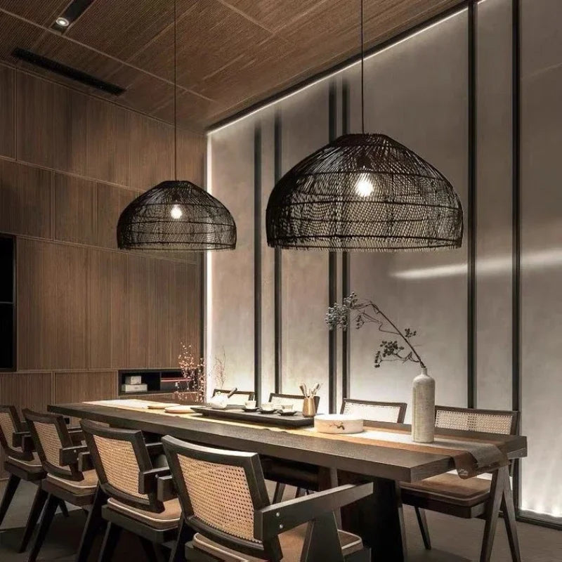 Modern Creative Handcrafted Rattan Art Lampshade Chandelier - Designer-Inspired Lighting Fixtures for Restaurants, Bedrooms, Tea Rooms, and Decor