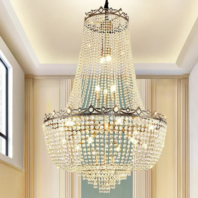Elegant Crystal Chandelier for Duplex Buildings - A Modern Luxury Fixture for Living Rooms, Dining Spaces, Hotels, and Special Events