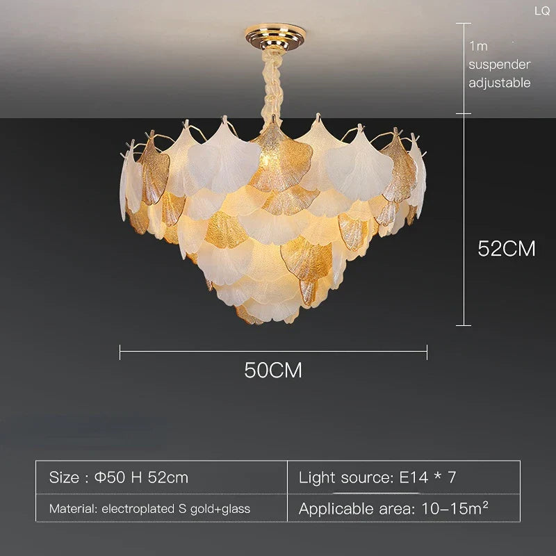 Modern LED Ginkgo Leaves Ceiling Chandelier - Elegant French Glass Lustre Decor Light