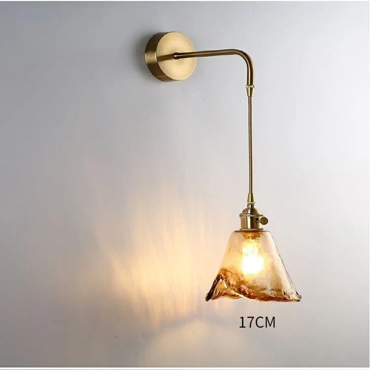 Modern Glass Wall Sconce Light Fixture - Elegant Bedroom, Restaurant, and Corridor Decor with Copper Flower Plug