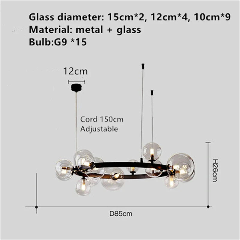 Designer Bubble Ball Chandelier - Nordic Glass Lighting for Dining, Living Room, and Bar