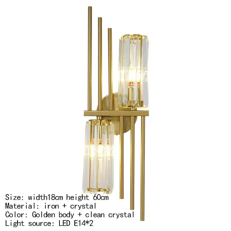 Lucy - Modern Gold Crystal Wall Lamp Bedroom Bedside Living Room TV Wall Hallway Staircase Luxury Art Design Minimalist LED Wall Lamp