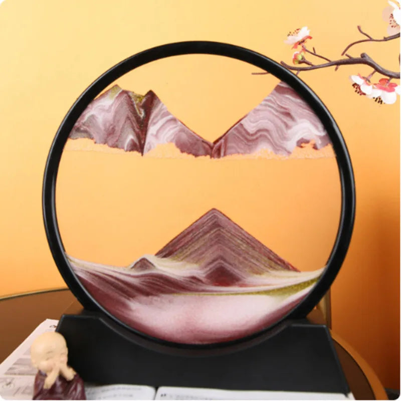 7 Inch 3D Flowing Sand Painting Art Hourglass Mountain View Sports Display Mobile Sand Table Office Living Room Home Decorations