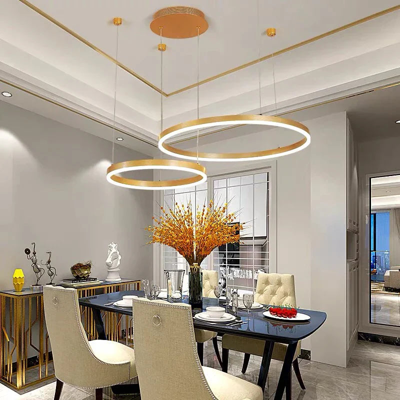 Modern LED Home Decor Chandelier Ring Light - Circular Fixtures for Home Living, Ceiling Pendant Lamp in Gold, Black, and Coffee