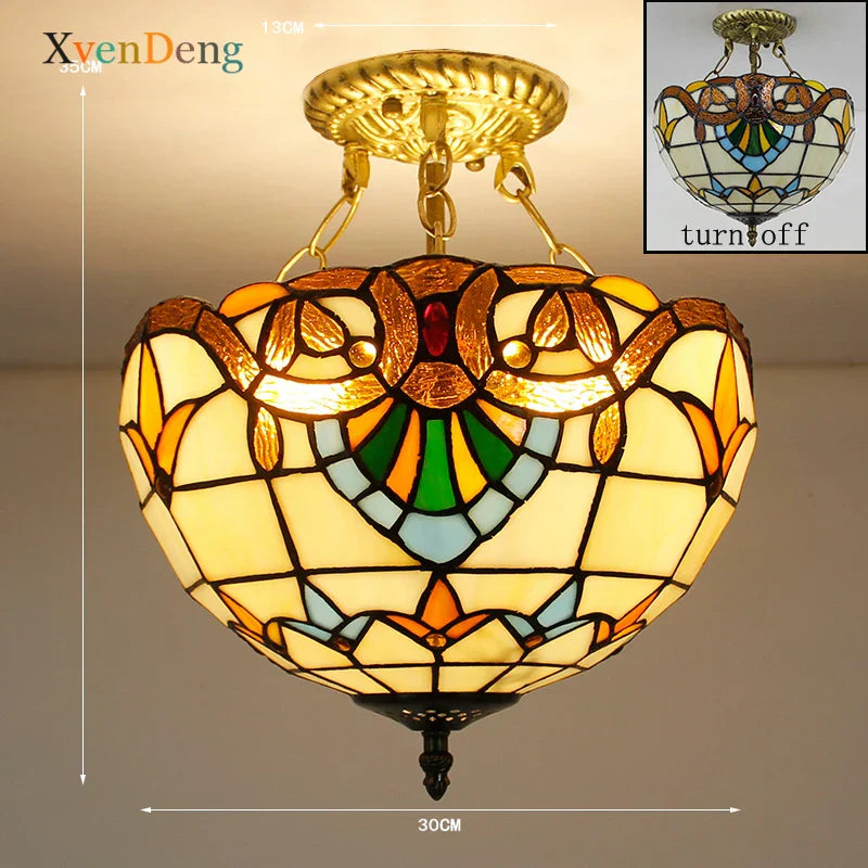 Vintage Mediterranean Tiffany Stained Glass Ceiling Lights - Elegance for Living Rooms, Bedrooms, Kitchens, and More
