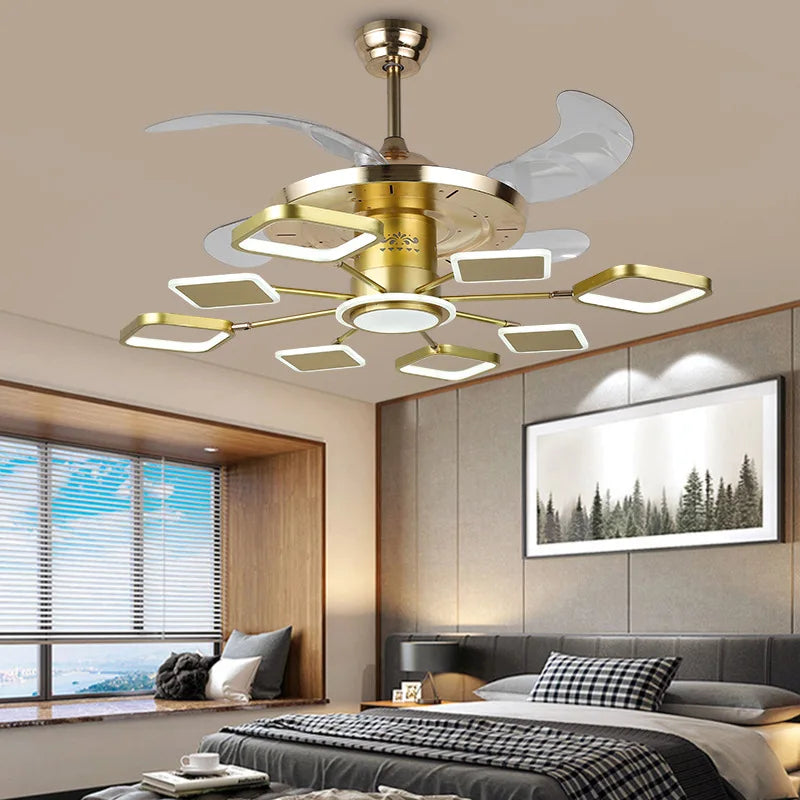 Nordic Ceiling Fans with LED Light - Remote Control Silent Retractable Blades Lamp for Home