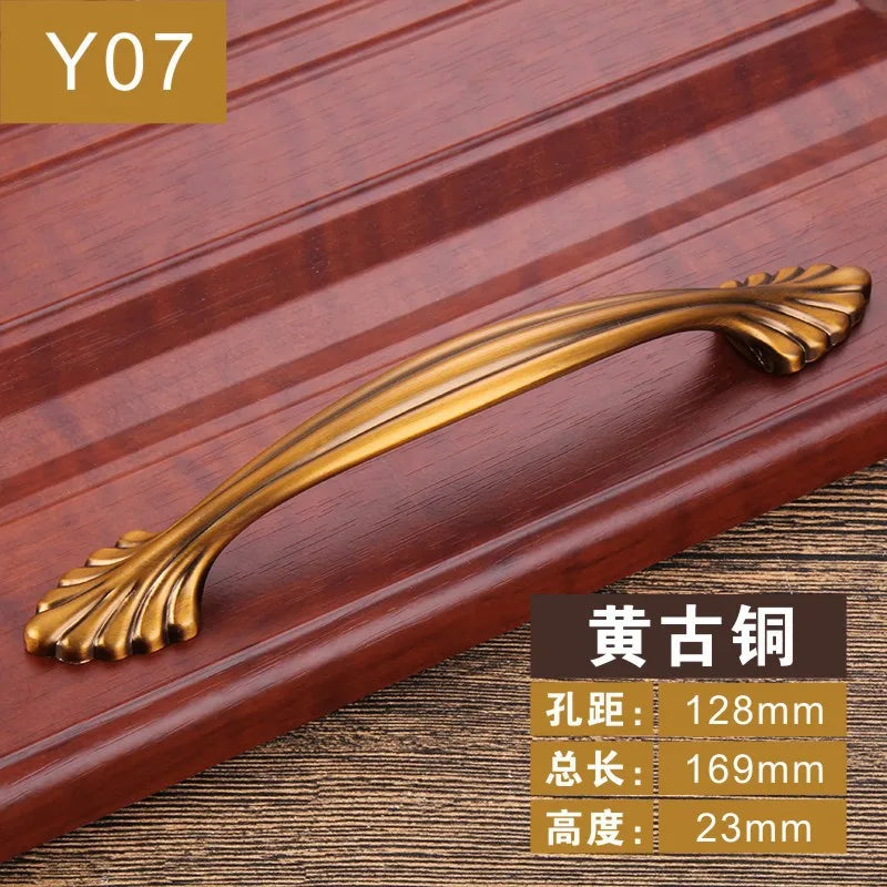 Antique Yellow Bronze Cabinet Handles - Brushed Vintage Drawer Pulls for Kitchen and Wardrobe Doors
