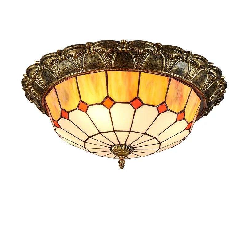 European-Style Tiffany Circular Ceiling Lamp - Retro Elegance for Living Rooms, Bedrooms, Corridors, and Balconies