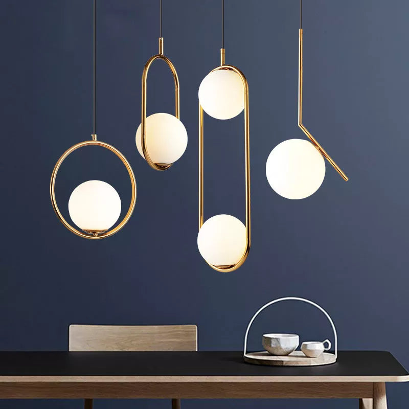 Modern Glass Ball Pendant Light Fixture - Elegant Luminaire Hanging Lamp with Gold Ring for Bedrooms, Living Rooms, Shops, and Restaurants