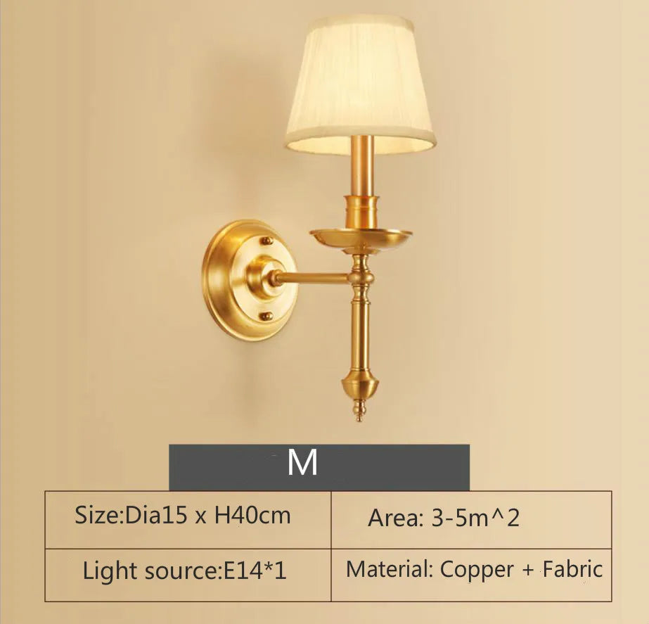 Eleanor - Full Copper American Wall Lamp Bedroom Bedside Lamp European Lighting Modern Simple Living Room Creative Corridor