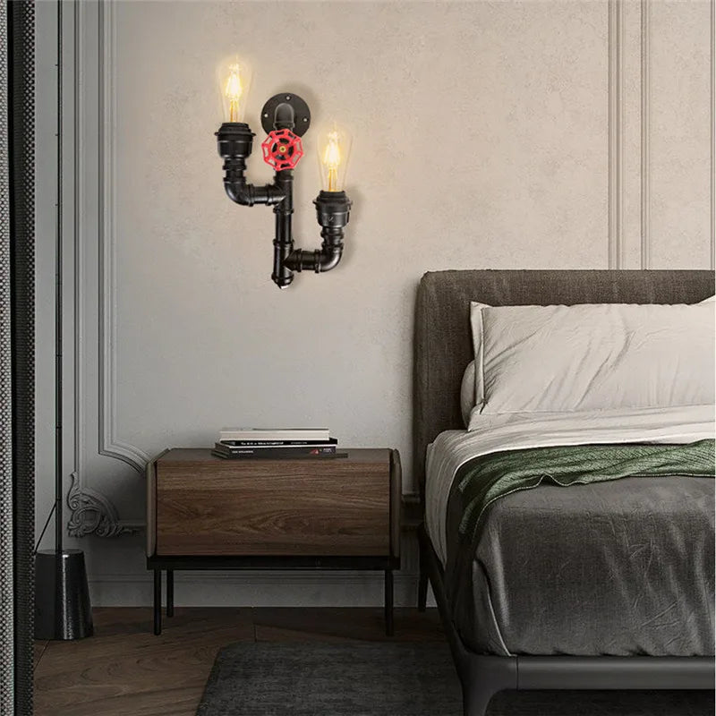 Industrial Metal Valve Double Head Water Pipe Wall Light - Antique Wall Lamp for Kitchen, Bedroom, and Home Decor